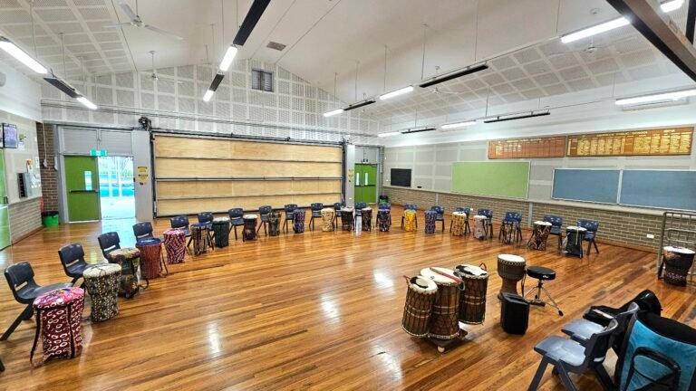 Schoole hall setup for drumming